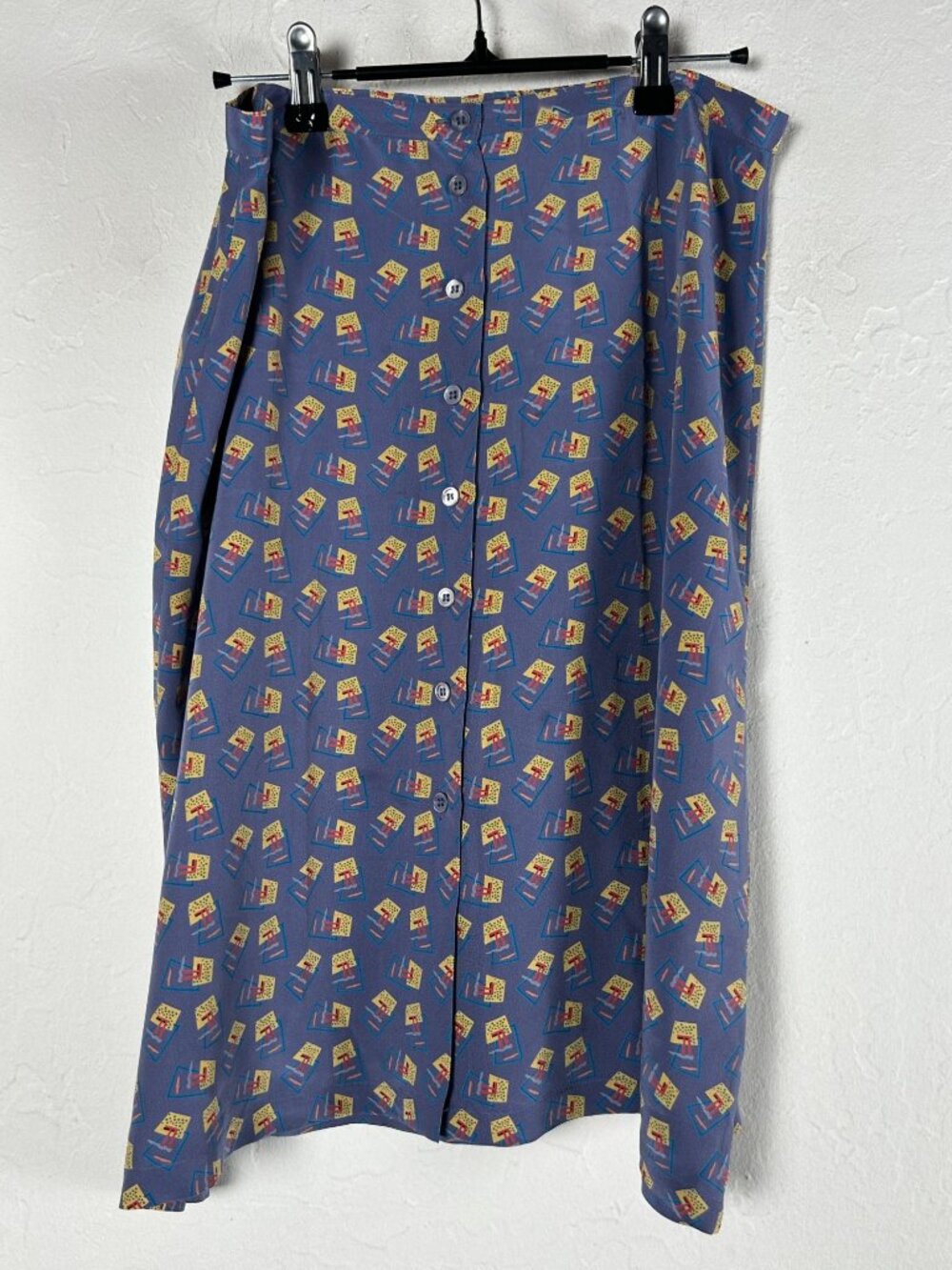 Blunauta 100% Silk Abstract Print Button-Front Knee Length Skirt Size 46 Blue